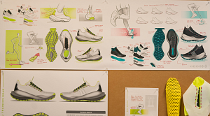 A design board of a wearable shoe sensor from master's product design student Gabi Lorenzo