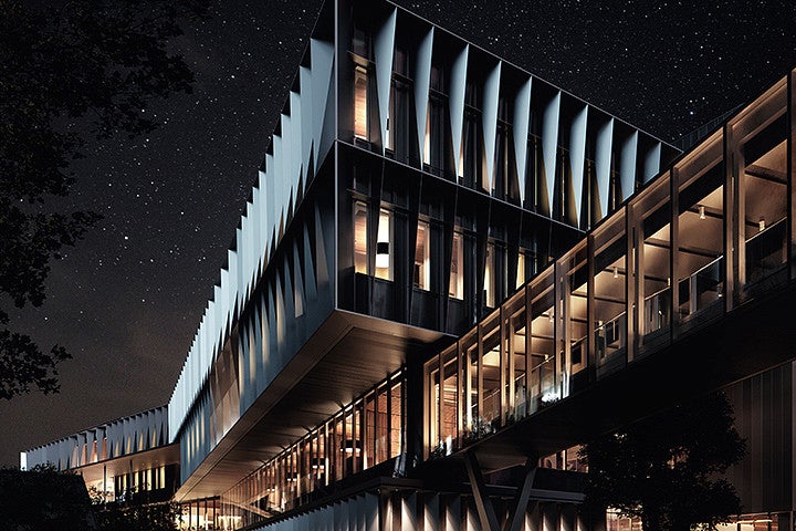 Night rendering of a modern building, image by Mir