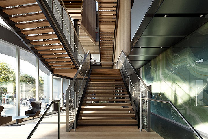 Artist rendering by Mir of a staircase in a modern building